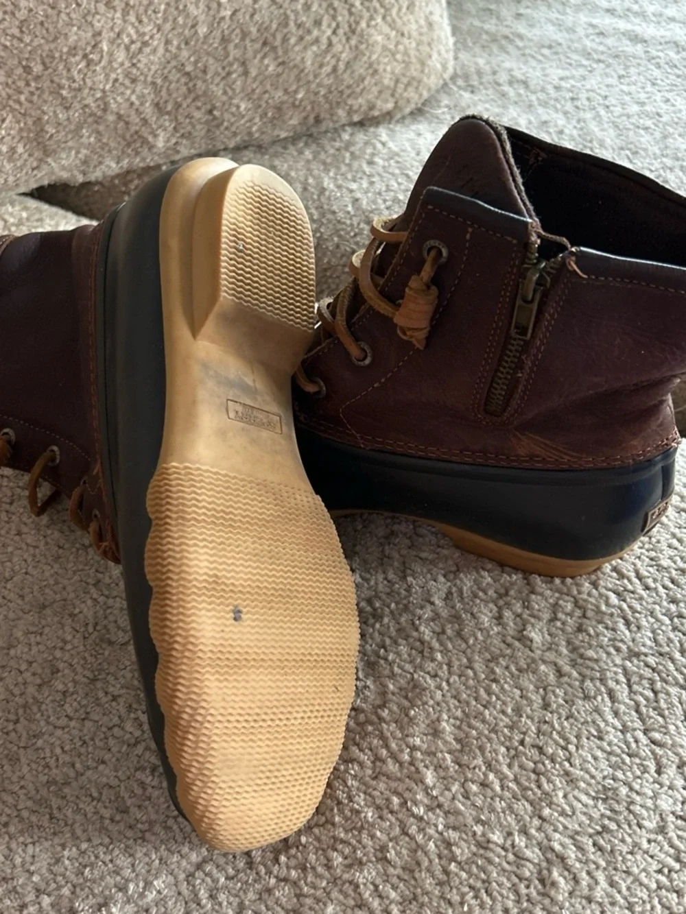 Sperry Brown Leather and Black Rubber Waterproof Women's Duck Boots